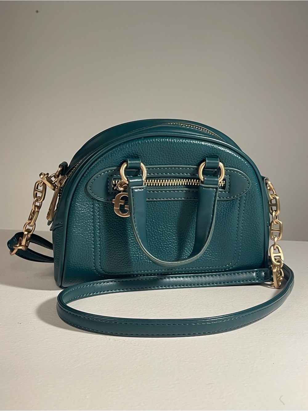 Time and Tru Teal Dome Crossbody with Gold Hardware